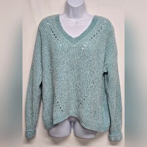 Hippie Rose M Soft Chenille Knit Pullover Sweater V Neck Drop Shoulder Sleeve